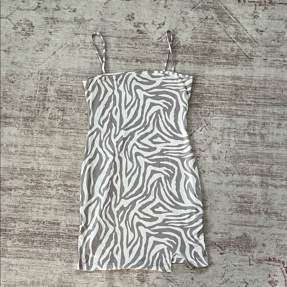 SHEIN Zebra Print Mini Dress - Gray and White